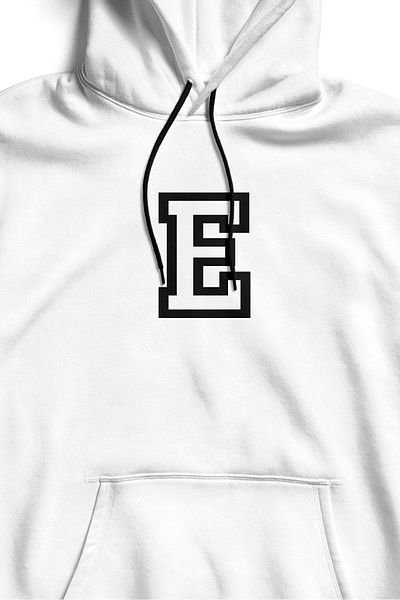 The Baski Φούτερ Unisex Λευκό γράμμα E με στάμπα καγκουρό με κουκούλα 3 κλωστών 100% βαμβάκι