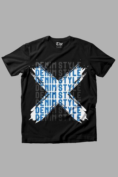 The Baski Crni unisex Denim stil Štampano kratki rukav T-shirt