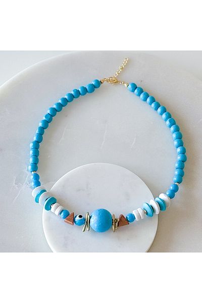 CHARMLUCKY Blue Board Bead Necklace