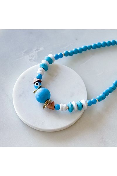 CHARMLUCKY Blue Board Bead Necklace