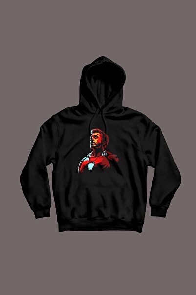 The Baski Unisex Siyah Tony Stark - Iron Man Baskılı Cepsiz Yüksek Kaliteli P...