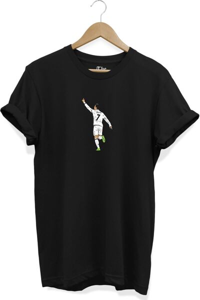 The Baski Tricou negru unisex Cristiano Ronaldo Cr7 imprimat cu mânecă scurtă