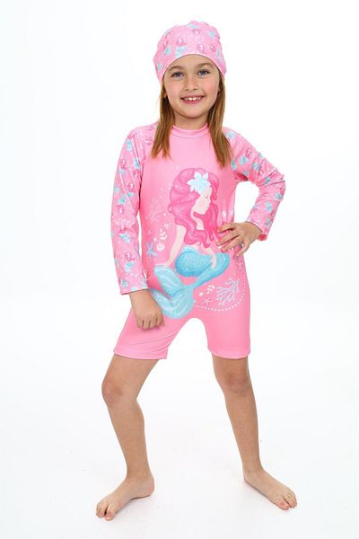 ANGELOS GIRLS Bonnet Swimsuit Set with Swim and Shorts for 3-10 Years Old Girls - 028