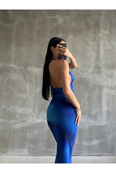 bymaestro woman Kadın Boyundan Geçmeli Sırtı Açık Midi Tül Elbise