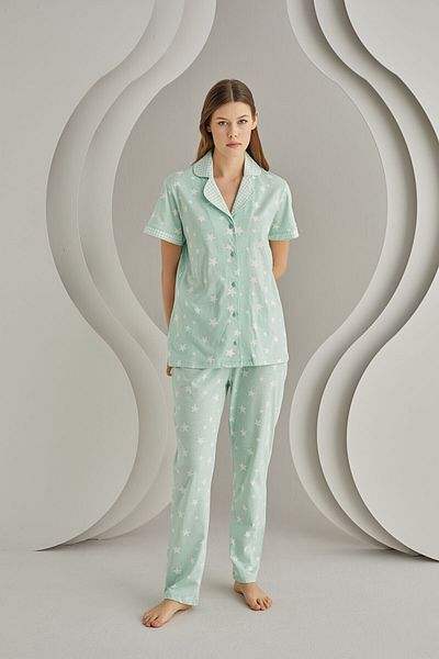 NBB Mint Green Green Plaid Front Button Pajama Set