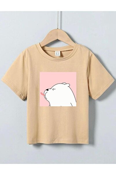 NoVibe Copii unisex supradimensionat Urs polar bej cu imprimeu tricou