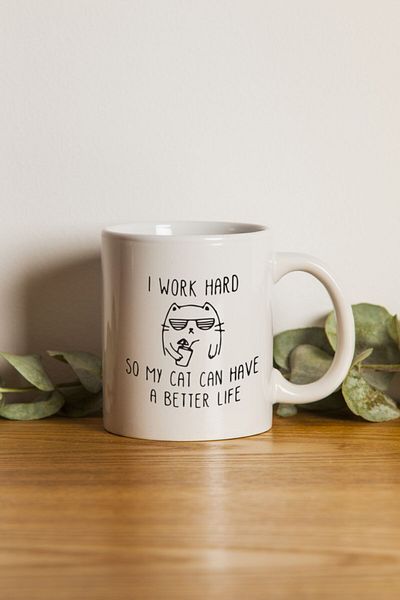 Hediyecim Vuslat Ikra Medya - Cat - I Work Hard Motto Mug - Machine Washable