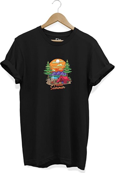 The Baski Crna unisex majica dobrodošlice za leto - Hello Summer Štampano kra...