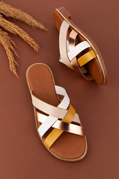 Gondol Γυναικείες Παντόφλες Vaketa Γνήσιο Δέρμα Πολύχρωμο Συνδυασμό Ayh.734