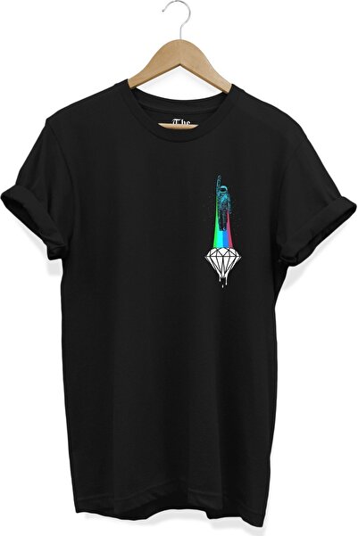The Baski Tricou cu mânecă scurtă, unisex, negru, imprimat cu diamante astronaut