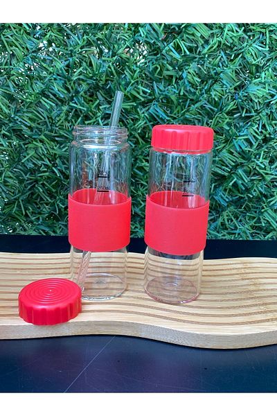 PERLAEVKAHVE 350 ml Smootie Bottle and Glass Flask Set of 2 - Glass Water Bottle and Glass Straw Gift