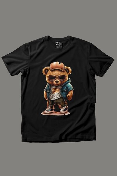 The Baski Crni slatki medvedić Štampano ležerni, kul, kratki rukav T-shirt