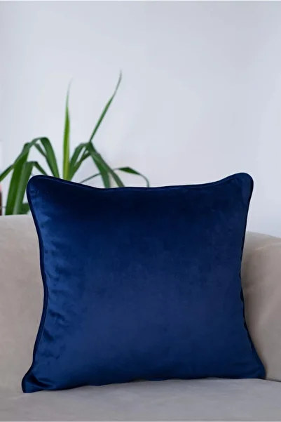 Fabricland غطاء وسادة من الحرير المخملي المستورد باللون الأزرق الداكن مقاس 43 × 43 سم