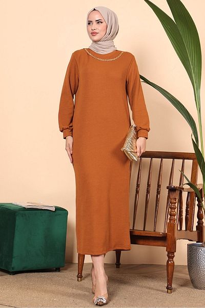 Bestenur Lunay Chain Dress 699 - Tan