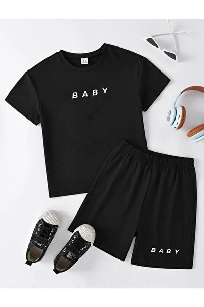 NoVibe Set pantaloni scurți negri imprimați pentru copii