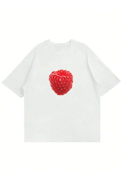 Mad&Calf Γυναικείο μπλουζάκι Oversize με στάμπα Raspberry - Crew Neck