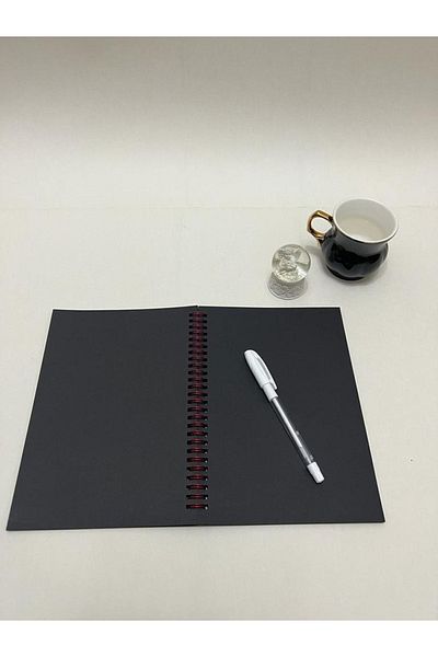 Notebook 15X21 cm 100 Gr 40 Sheets 80 Sheets Black Notebook with Spiral - White Quality Gel Pen