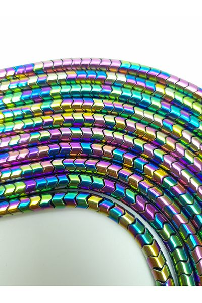 Yüksel Boncuk Ebruli Hematite Stone - Cylinder Zigzag Cut Natural Stone String