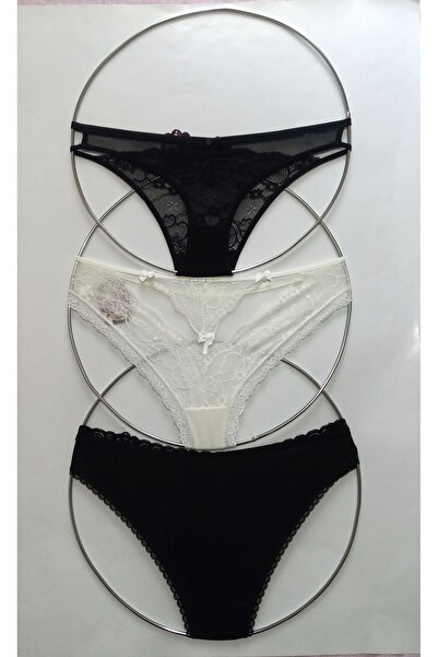 Papatya Kadın Külot Brazilian Dantel Ve Tülün Birlikteliği 3 Adet Karışık Set Eastern 0x0241