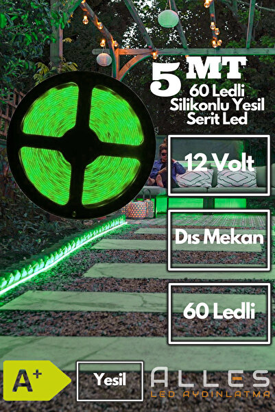 ALLES 12V SİLİKONLU YEŞİL ŞERİT LED METREDE 5050/ 60 LEDLİ
