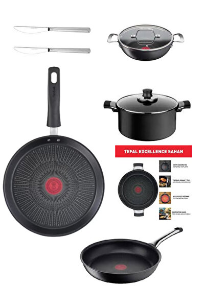 TEFAL Titanyum 6x Excellence Indüksiyon Tabanlı Tava 26 Cm 25krep 22sahan 24 Derin Tencere 9 Parça