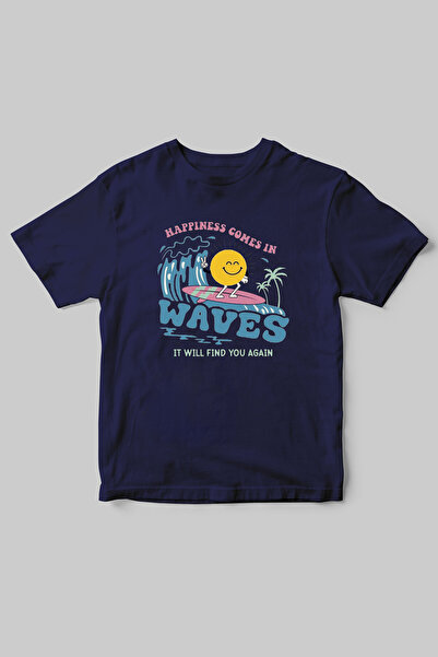 WİDİ Tricou de vară 100% bumbac bleumarin cu imprimeu de soare Surfing pe mare