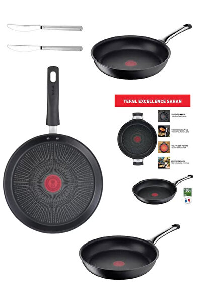 TEFAL Titanyum 6X Excellence İndüksiyon Tabanlı Tava seti - 22 cm+26cm+30cm+25krep+sahan+spatula