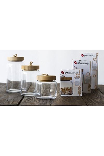 Paşabahçe 43573-43583-43593 Woody Bamboo Jar with Lid 3 Sizes Together Fma02196 Fma05086 Fma01876