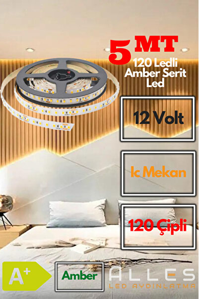 ALLES 120 LEDLİ PROFESYONEL ŞERİT LED AMBER 5 METRE 12 VOLT 2835 ÇİPLİ