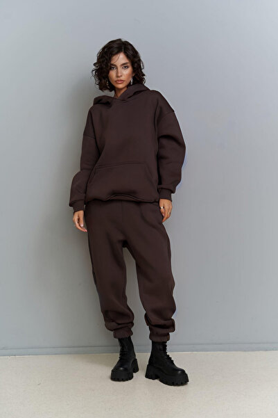 BayBayan Set de trening sport oversize, confortabil, cu glugă, cu 3 fire, mar...