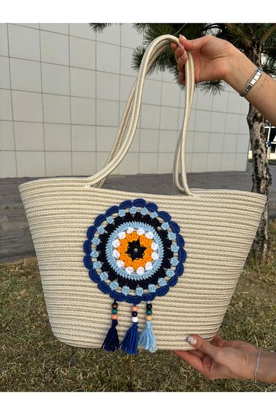 MaVaux Τσάντα παραλίας Ethnica Jute Straw Shoulder - Πλεκτή στο χέρι έξω