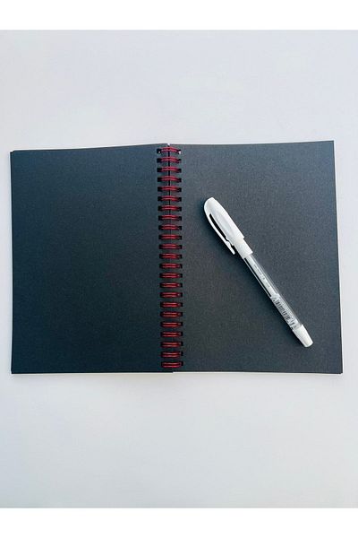 Notebook 15X21 cm 100 Gr 40 Sheets 80 Sheets Black Notebook with Spiral - White Quality Gel Pen