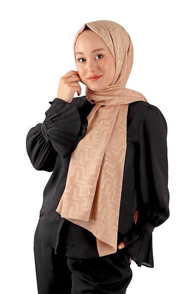 Bursa İpek Şal cu model labirint de somon închis jacquard