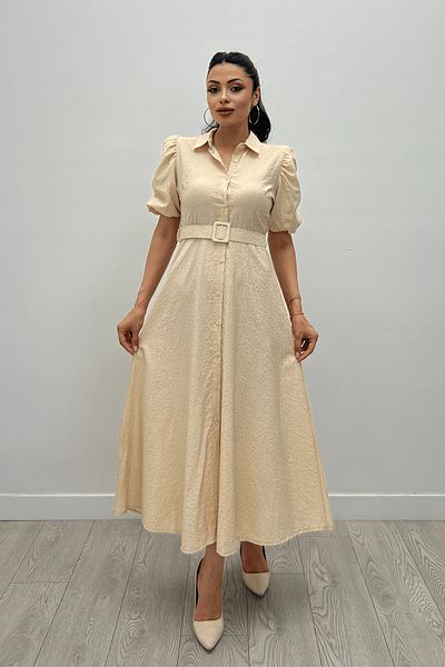 giyimmasalı Cream Colored Cotton Shirt Dress - Button Detail