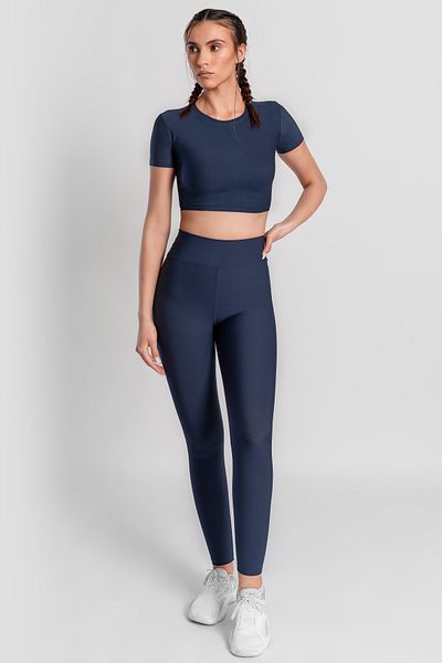 Superstacy V Waist Detailed High Waist Navy Blue Sports Leggings