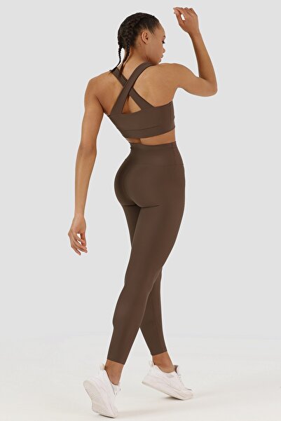 Superstacy Cross Strap Bitter Brown Sports Bustier