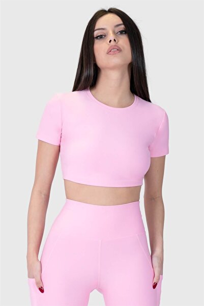Superstacy Short Sleeve Sports Pink Crop Top