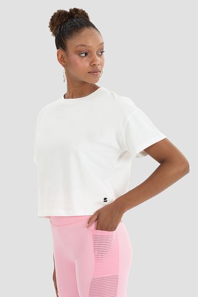 Superstacy Lily Oversize Cream Crop T-Shirt