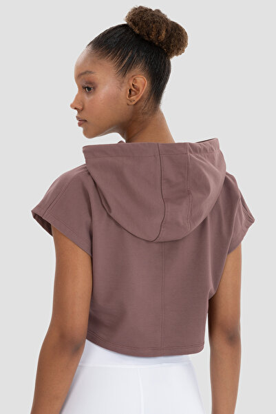 Superstacy Alice Hooded Short Sleeve Dark Rose Crop Sweatshirt