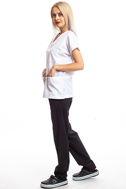 Simirna Üniforma Surgical Doctor Nurse Scrubs Top White Bottom Black Jersey Suit