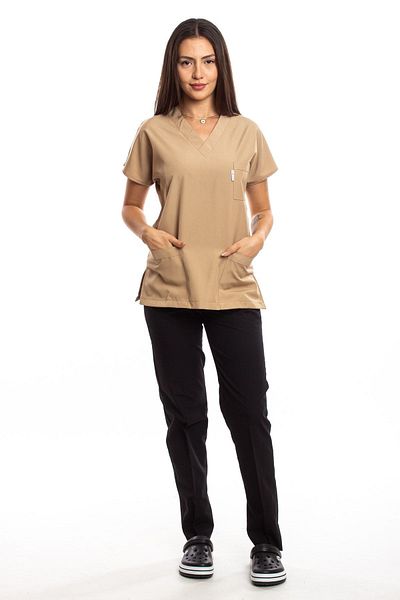 Simirna Üniforma Scrubs χειρουργικής γιατρού νοσοκόμας Camel Color Top Μαύρο κάτω κοστούμι ζέρσεϊ