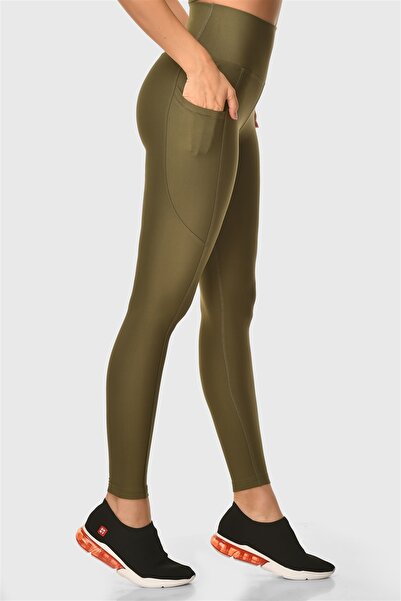 Superstacy Yüksek Bel Cepli Haki Spor Tayt
