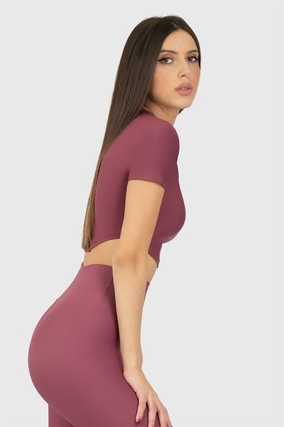 Superstacy Short Sleeve Sports Dusty Rose Crop Top