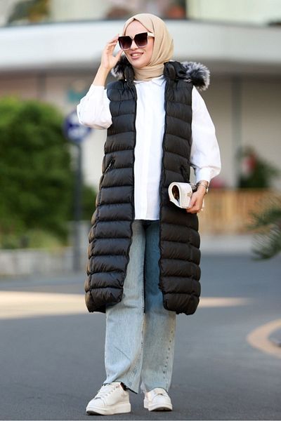 Bestenur Leroy Double Pocket Puffer Vest 588 - Black