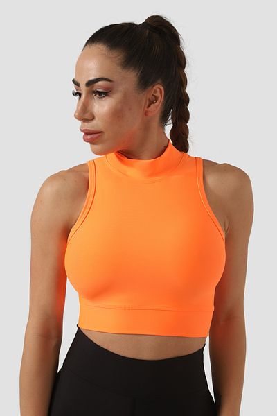 Superstacy Neon Orange Sports Bra with High Collar