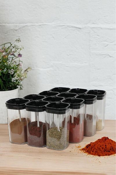 Bayev 13 Pieces Spice Set with Metal Stand - 12 Spice Rack Kitchen Rack Set with Self Spoon