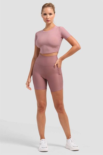 Superstacy Short Sleeve Sports Rose Crop Top
