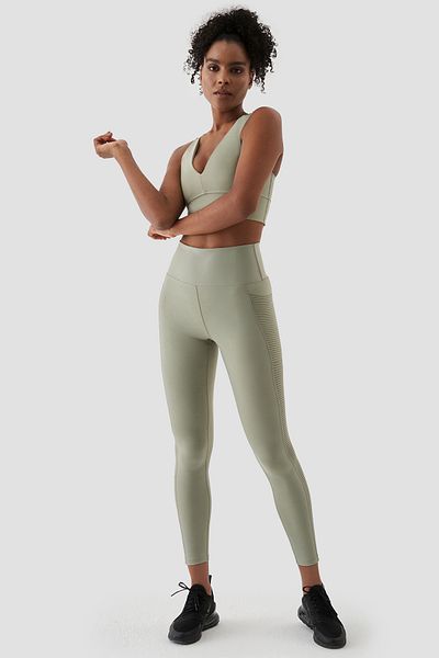 Superstacy Wawel Light Green Sports Leggings with Mesh Pocket Detail