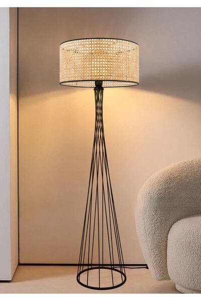 HOMİNG Homing Dora Hazeran Rattan Metal Gövdeli Lüks Lambader AYD-3681