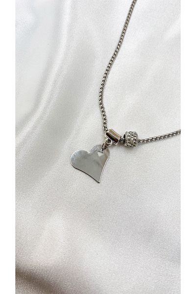 Eylülün Takısı Women's Silver Color Zircon Stone Heart Model Necklace